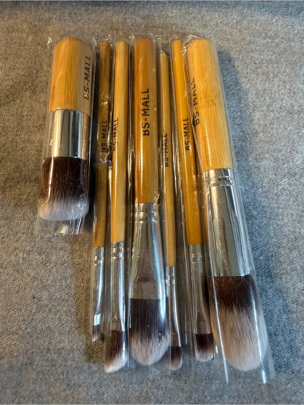 Bamboo Handle Makeup Brush Set - Natural Brown Bristles, NEW